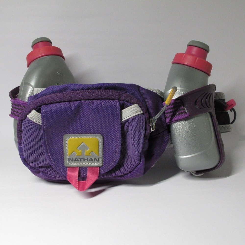 Nathan sports running hydration belt with 9 oz flasks bottles pocket Purple Pink
